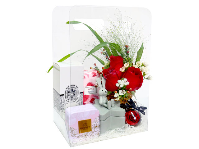Order Flowers in Box - Valentine's Day Gift Box with Rose Handbasket VB05 - VB20117A1 Photo