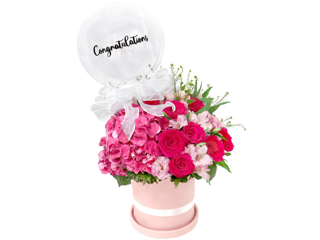 VIP - Pink Rose and Hydrangea Grand Opening Flower Basket with Balloon OF003 - VE0303G7 Photo