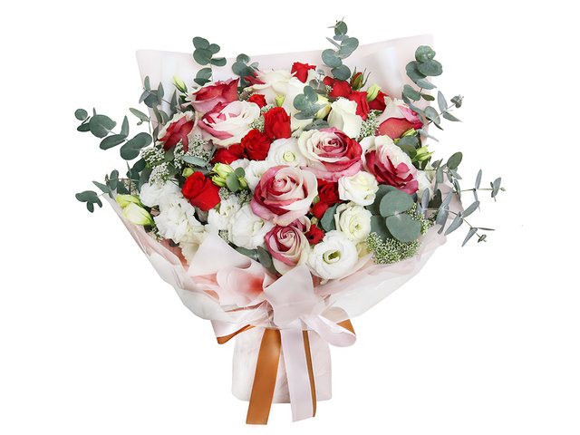 Valentines Day Flower n Gift - Valentine's Burgundy & White rose florist gift AR01 - VH0203A1 Photo