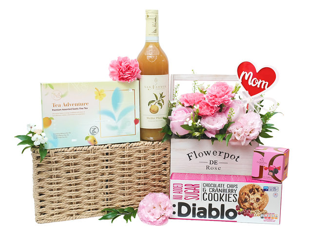 Wine n Food Hamper - Carnation Love Mother's Day Gift Basket MF11 - MR0402A5 Photo