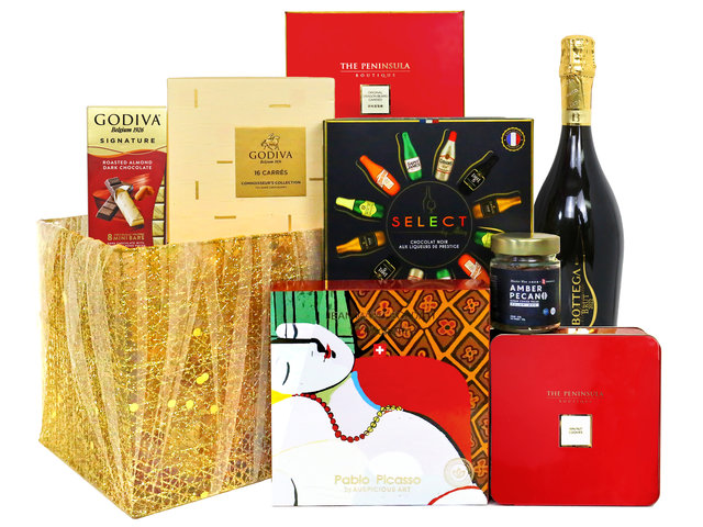Wine n Food Hamper - Deluxe Gold Wine And Food Hamper 0102A5 - NCH20102A5 Photo