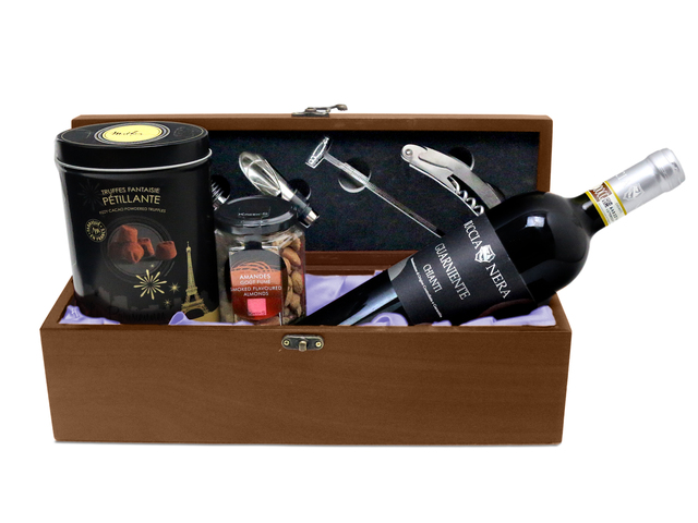 Wine n Food Hamper - Fancy Chocolate With Wooden Wine Box Gift Set FH89 - L76601764 Photo
