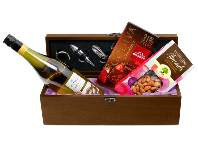 Wine n Food Hamper - Fancy Food With Wooden Wine Box Gift Set FH90 - L76601747 Photo
