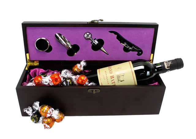 Wine n Food Hamper - Fancy Wooden Wine Box Gift Set FH87 - L19143 Photo