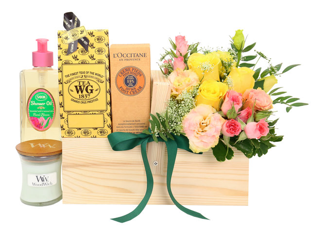 Wine n Food Hamper - Sabon Skin Care Relax Gift Set With Flower - SE0118A2 Photo