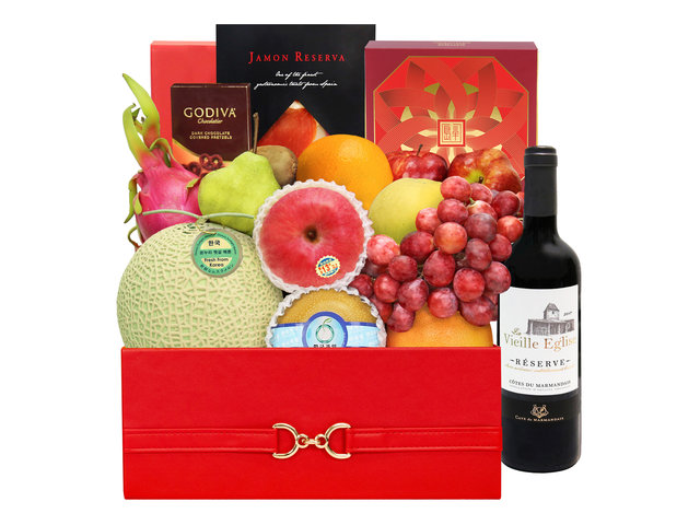中秋果籃Hamper - 中秋優質西班牙火腿紅酒月餅水果籃 MA04 - M30904A1 Photo
