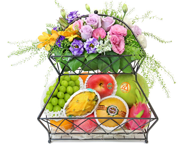 水果籃 - 水果鮮花花藝擺設雙層鐵架禮物組合 Z1 - FT0123A2 Photo