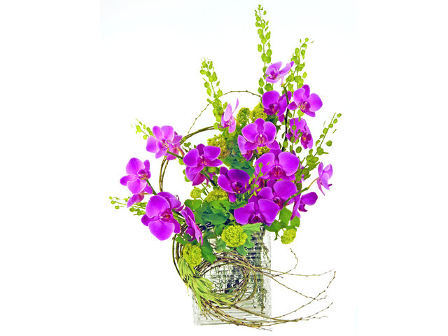 花店玻璃花瓶鮮花 - 點紫點綠 - P4300 Photo
