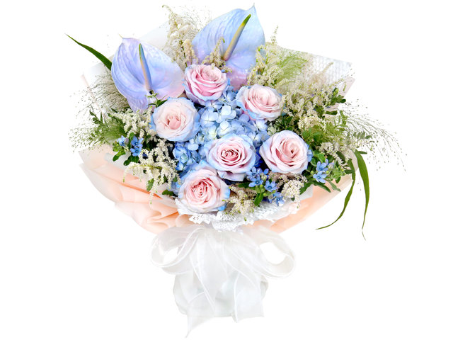 花店花束 - 情人節靜謐粉藍玫瑰花束 VB08 - BV2S0125A1 Photo