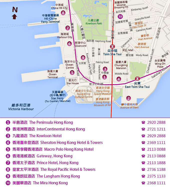 Major Hotels in Tsim Sha Tsui - 1 Map